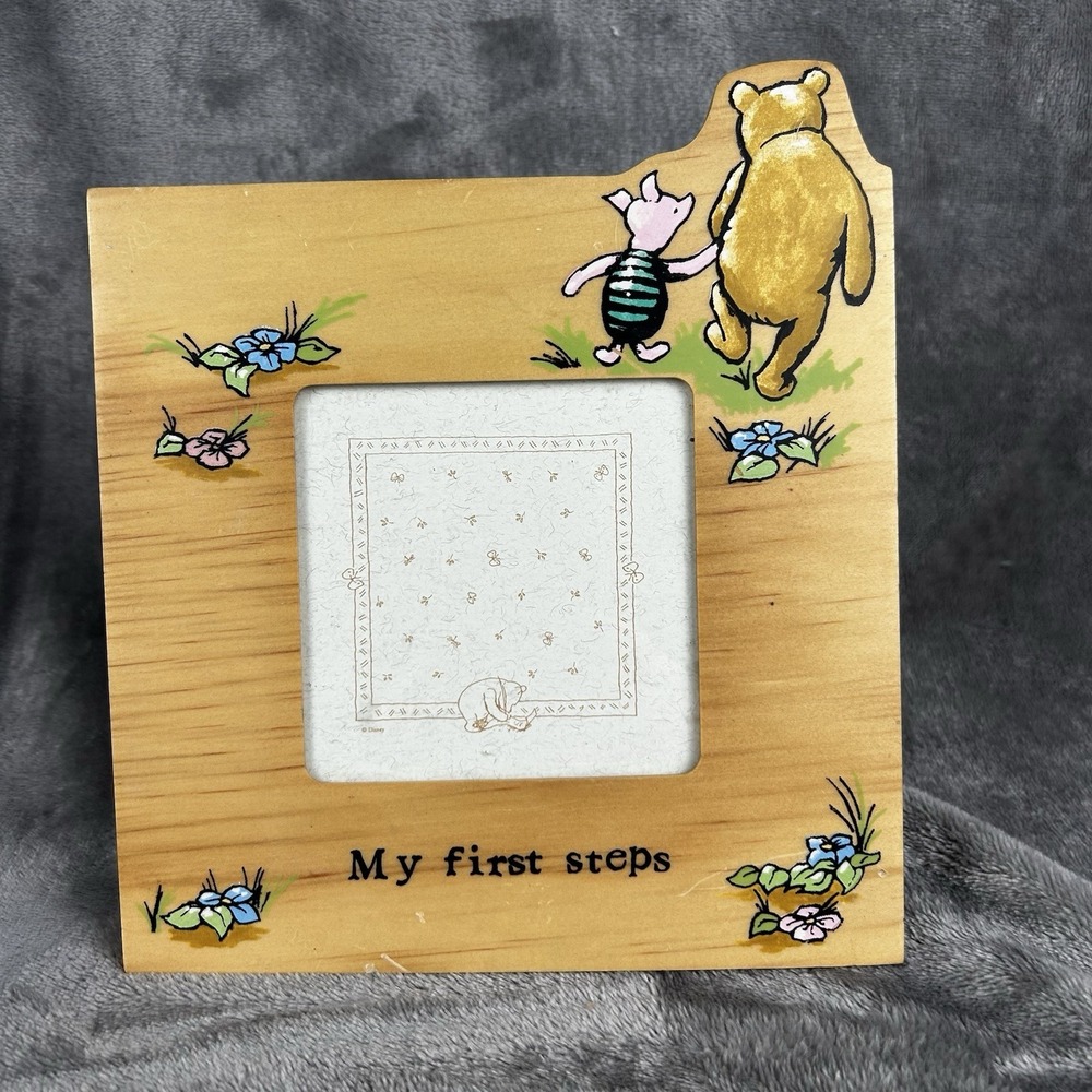 Vintage Disney Classic Pooh Baby My First Steps Picture Frame Wooden Easel Back